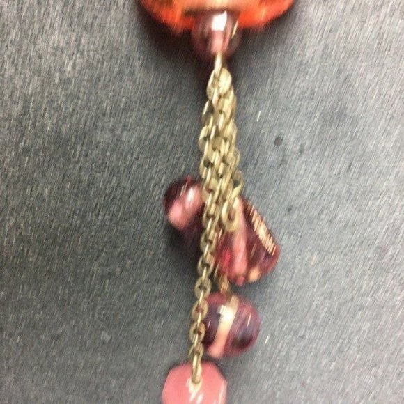 Glass Y Drop Necklace Pink Pendant Iridescent Silver Chain Dangles Twisted Rope - Picture 2 of 9